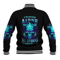Black unisex baseball jacket, back flame skull graphic, striped ribbed collar and cuffs