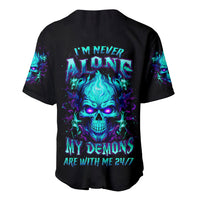 Black flame skull baseball jersey with neon skull and demon text front graphic
