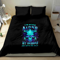 Black duvet cover bedding set with blue-purple flame skull artwork and two pillows