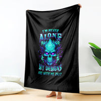 Black flame skull blanket hanging display with neon skull graphic and 24/7 'My demons' text