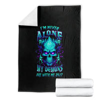 Black flame skull blanket stacked with white towels, neon skull graphic and 24/7 text
