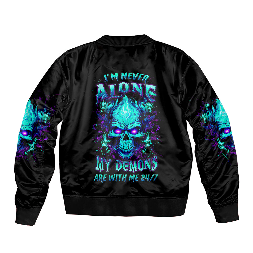 Unisex black bomber jacket with flame skull graphic on back and ribbed cuffs