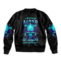Unisex black bomber jacket with flame skull graphic on back and ribbed cuffs