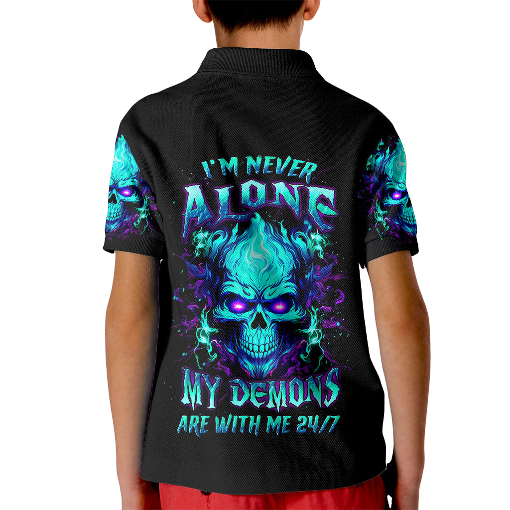 Flame Skull Kid Polo Shirt I'm Never Alone My Demons With Me 24/7 - Wonder Print Shop