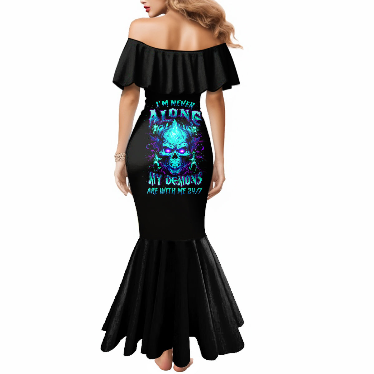 Flame Skull Mermaid Dress I'm Never Alone My Demons With Me 24/7 - Wonder Print Shop