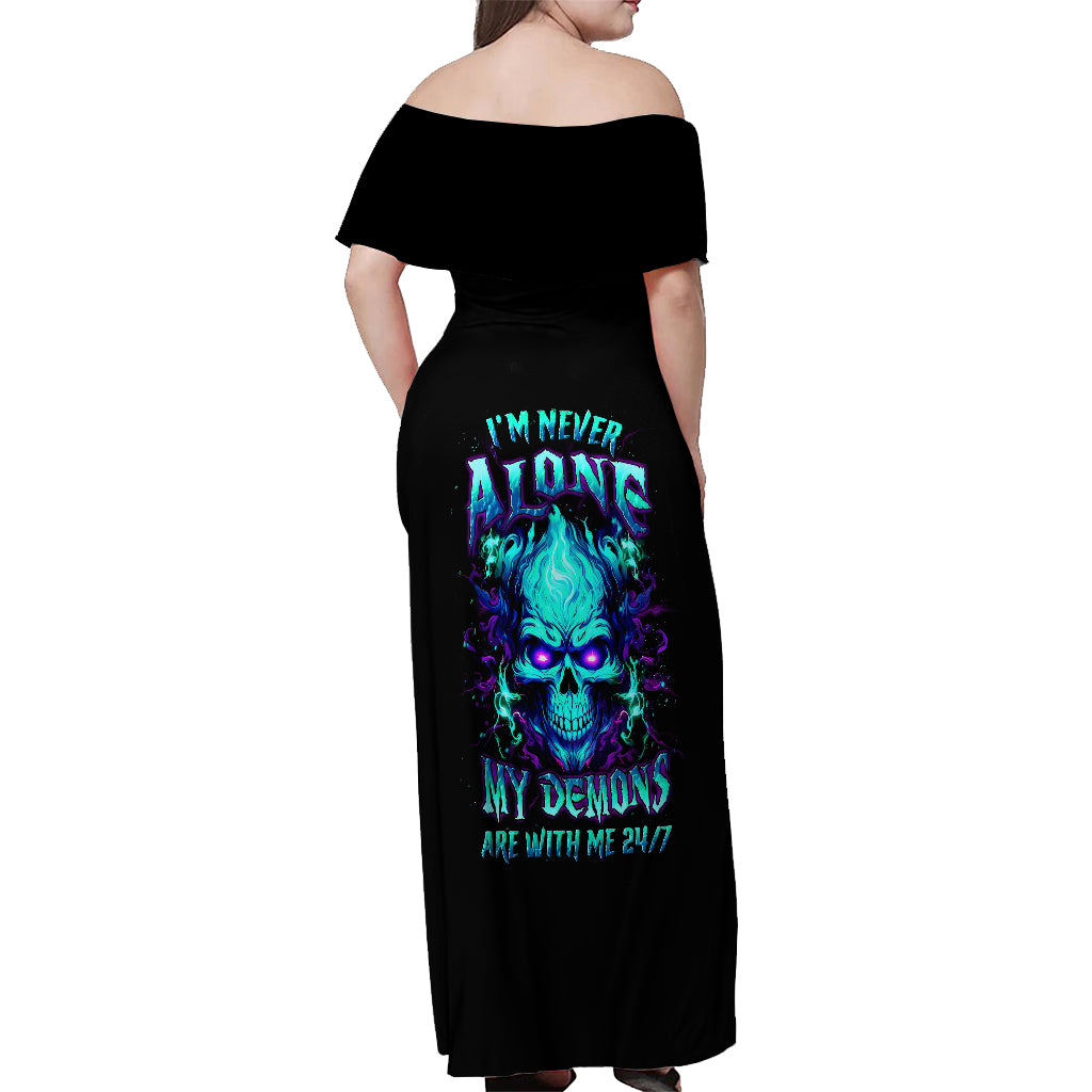 Flame Skull Off Shoulder Maxi Dress I'm Never Alone My Demons With Me 24/7 - Wonder Print Shop