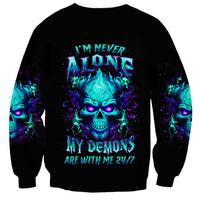 Black unisex crewneck sweatshirt with neon flaming skull graphic and slogan