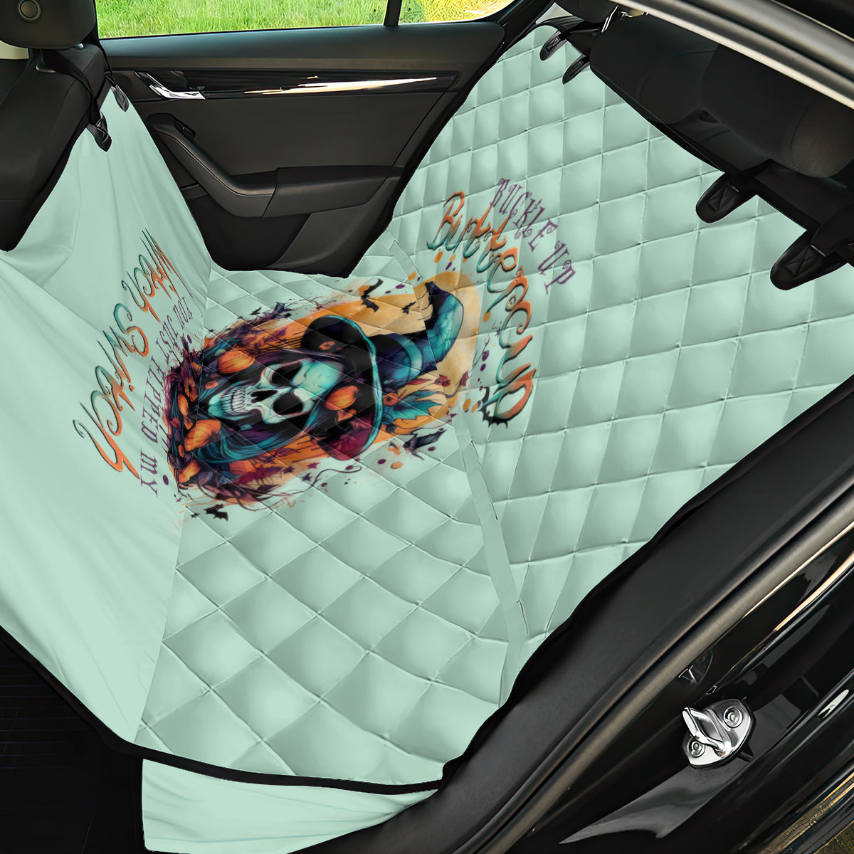 Witch Skull Back Car Seat Cover Buckle Up Buttercup You Just FLipped My Witch Switch - Wonder Print Shop