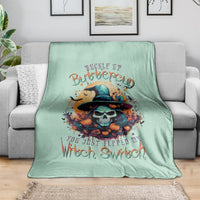 Mint green witch skull graphic throw blanket with Buckle Up and Witch Switch text
