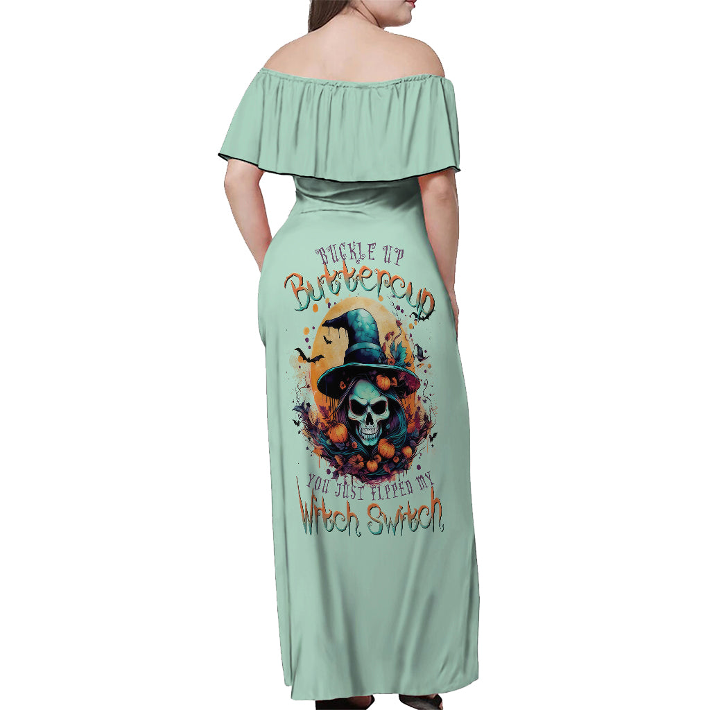 Witch Skull Off Shoulder Maxi Dress Buckle Up Buttercup You Just FLipped My Witch Switch - Wonder Print Shop