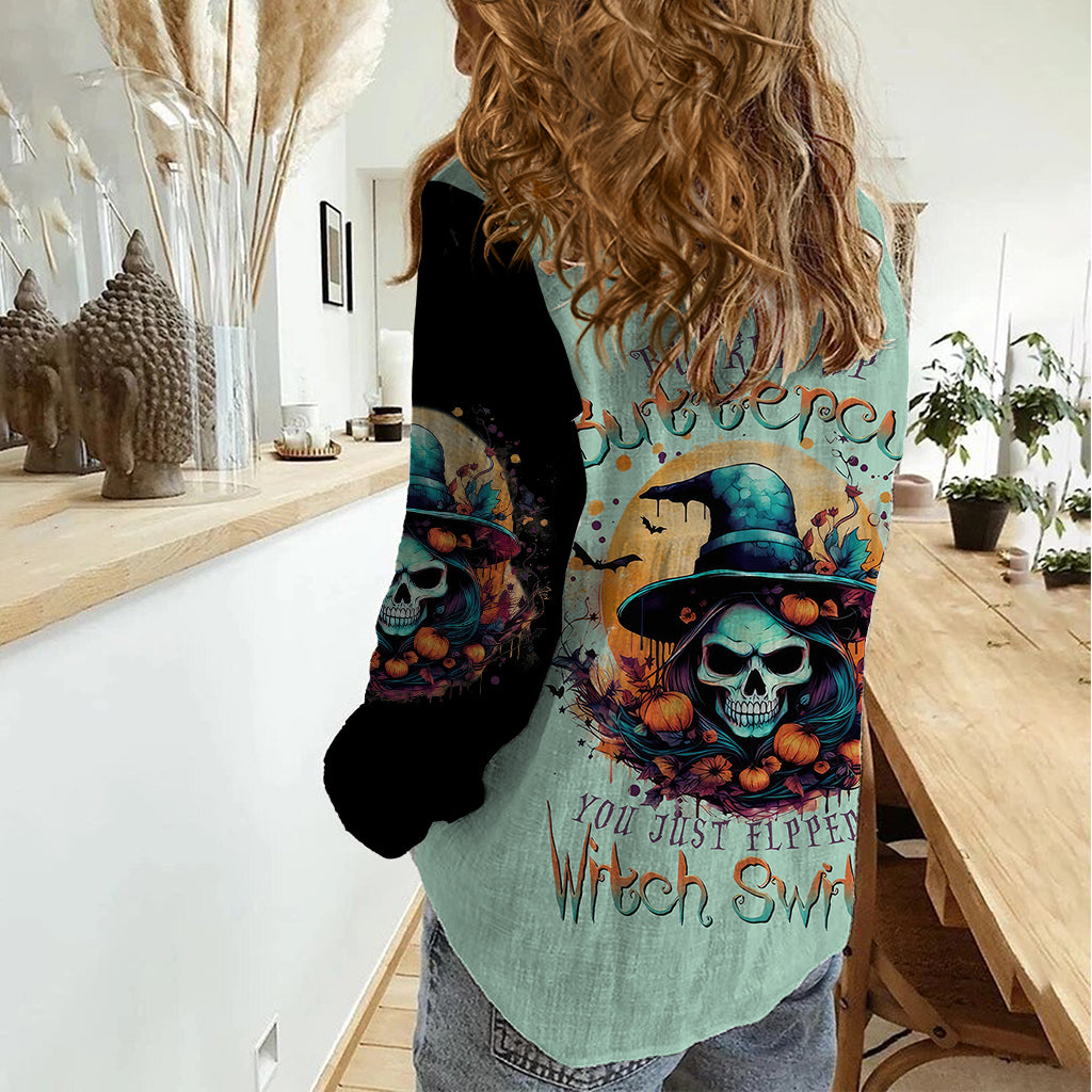 witch-skull-women-casual-shirt-buckle-up-buttercup-you-just-flipped-my-witch-switch