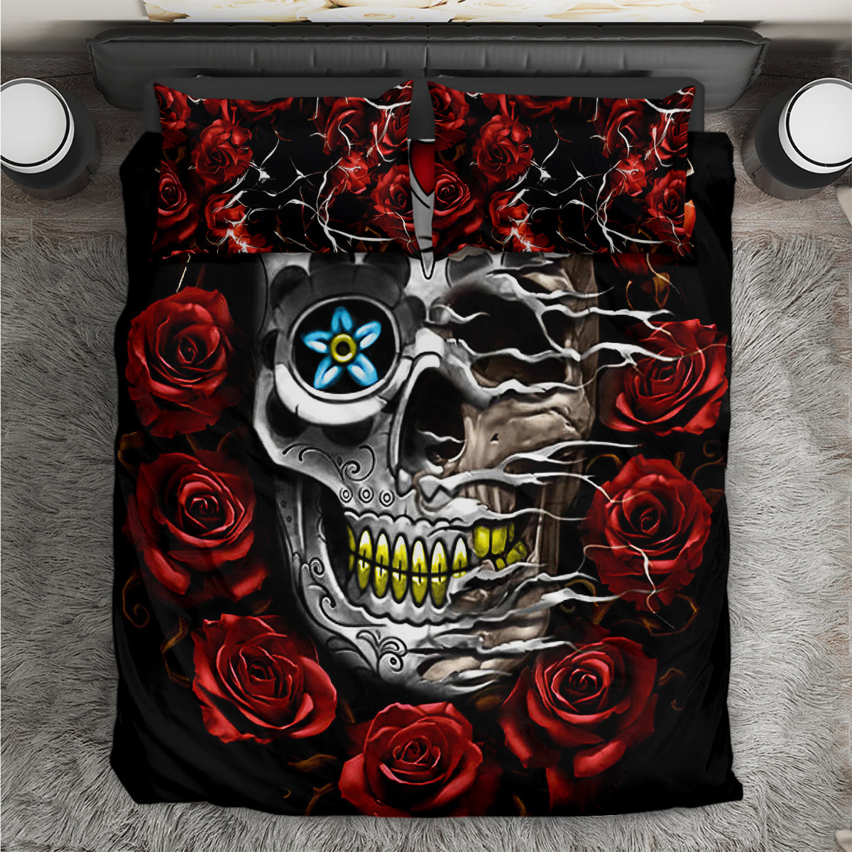 Dia De Muertos Bedding Set Day Of The Death Rose Skull - Wonder Print Shop