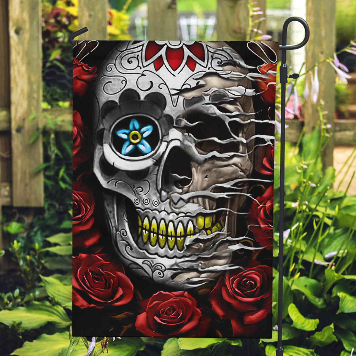 Dia De Muertos Garden Flag Day Of The Death Rose Skull - Wonder Print Shop