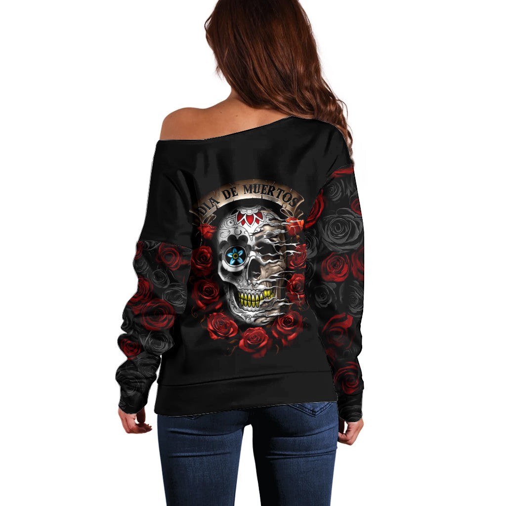 Dia De Muertos Off Shoulder Sweater Day Of The Death Rose Skull - Wonder Print Shop