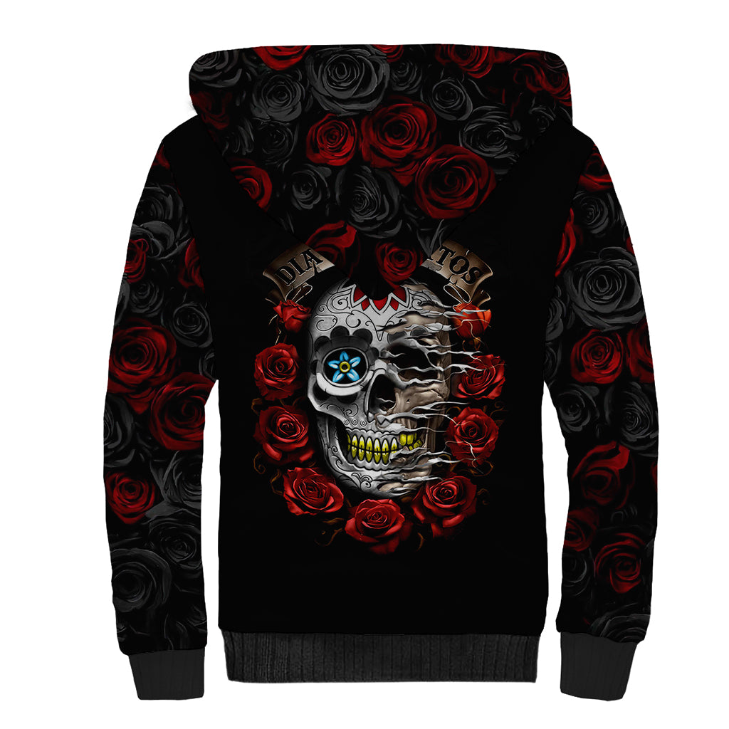 Dia De Muertos Sherpa Hoodie Day Of The Death Rose Skull - Wonder Print Shop