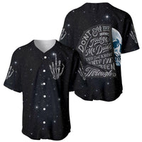 Black baseball jersey (two views) with starry print and hand graphic