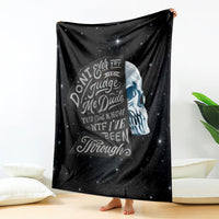 Black skull quote blanket draped tent-style, with starry speckle and face print