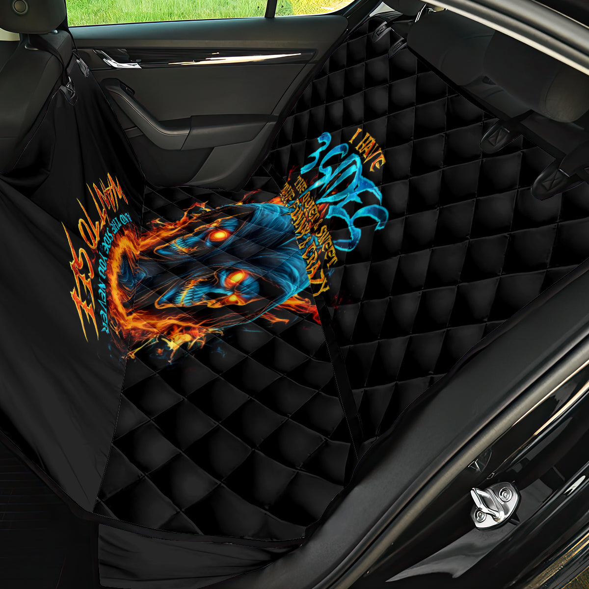 Double Fire Skull Back Car Seat Cover I Have 3 Side Quite Funny And The Side You Never Want To See - Wonder Print Shop