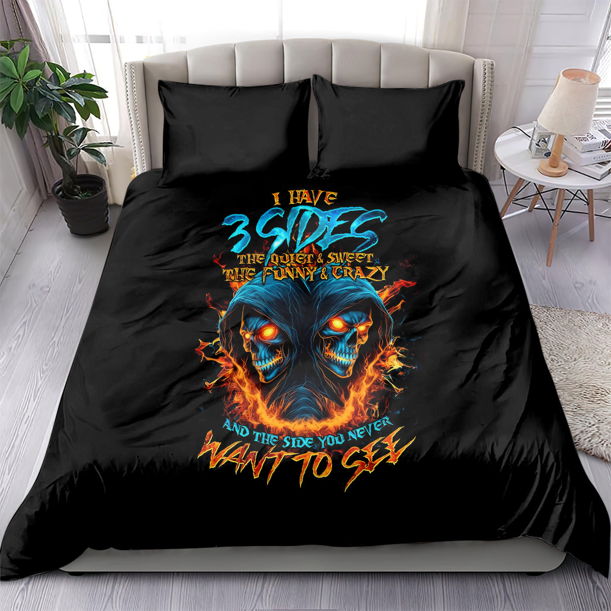 Double Fire Skull Bedding Set I Have 3 Side Quite Funny And The Side You Never Want To See - Wonder Print Shop