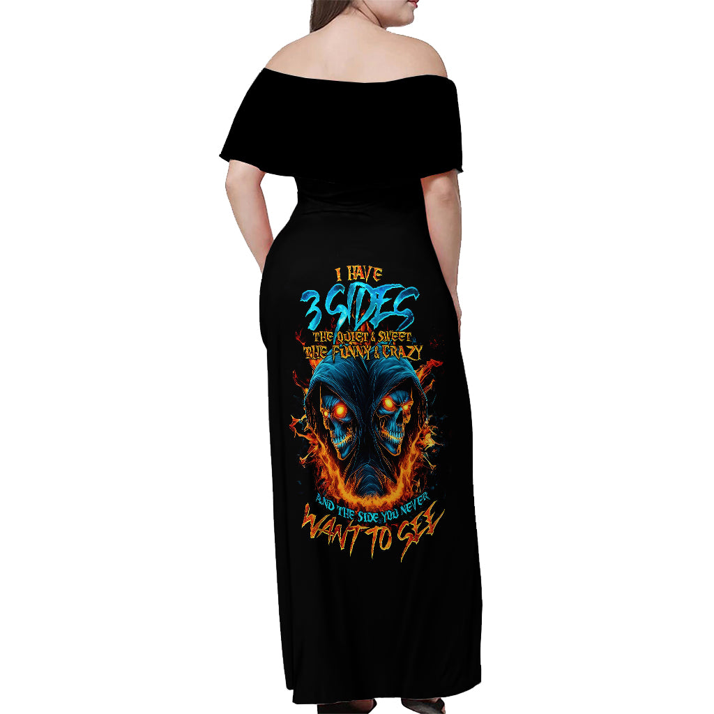 Double Fire Skull Off Shoulder Maxi Dress I Have 3 Side Quite Funny And The Side You Never Want To See - Wonder Print Shop