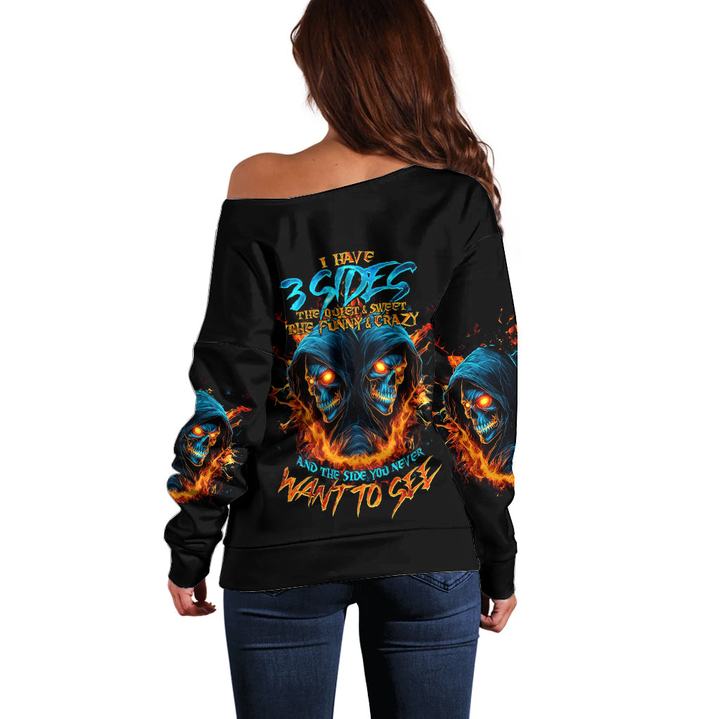 Double Fire Skull Off Shoulder Sweater I Have 3 Side Quite Funny And The Side You Never Want To See - Wonder Print Shop