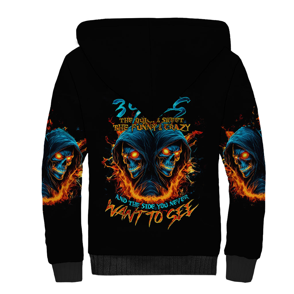 Double Fire Skull Sherpa Hoodie I Have 3 Side Quite Funny And The Side You Never Want To See - Wonder Print Shop