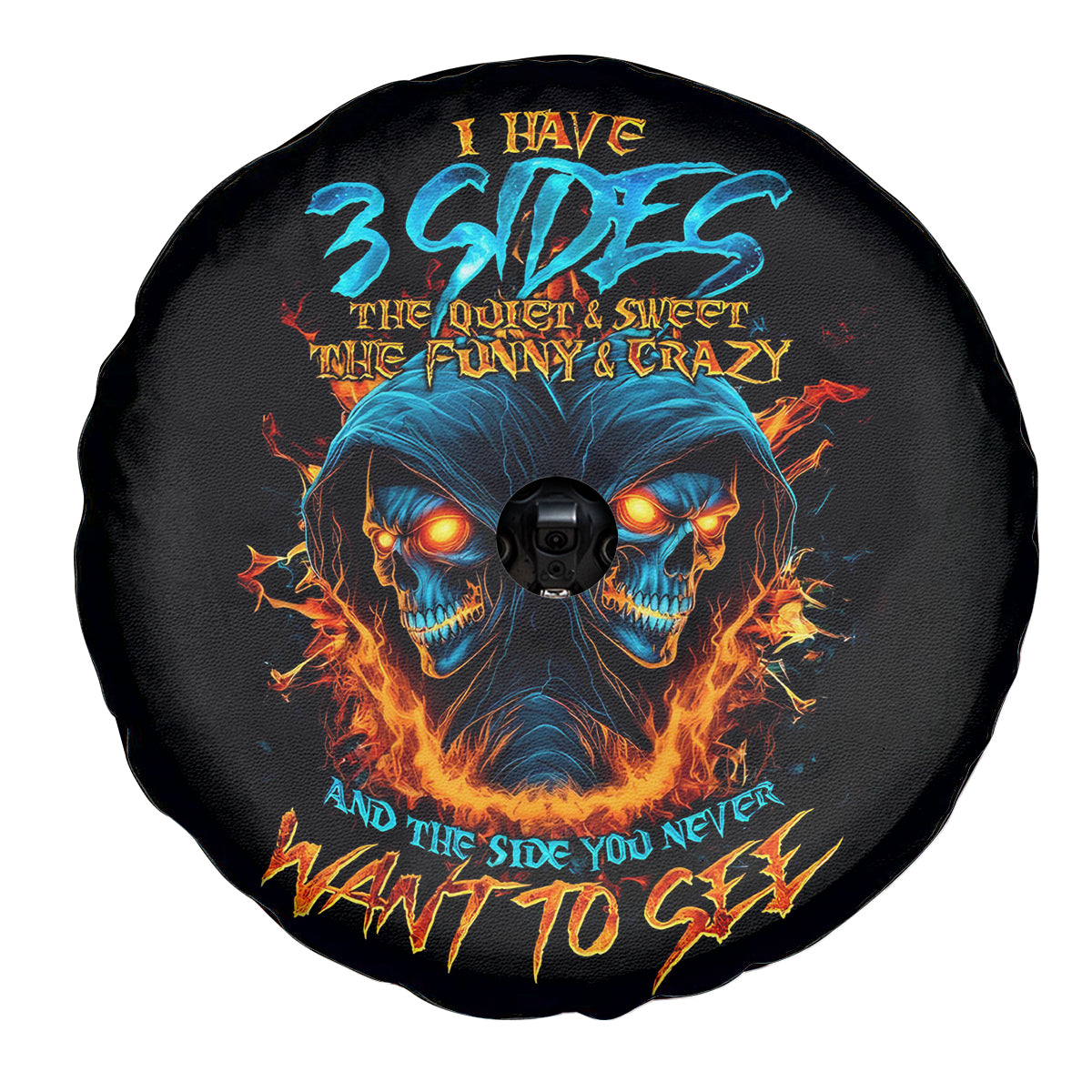 Double Fire Skull Spare Tire Cover I Have 3 Side Quite Funny And The Side You Never Want To See - Wonder Print Shop