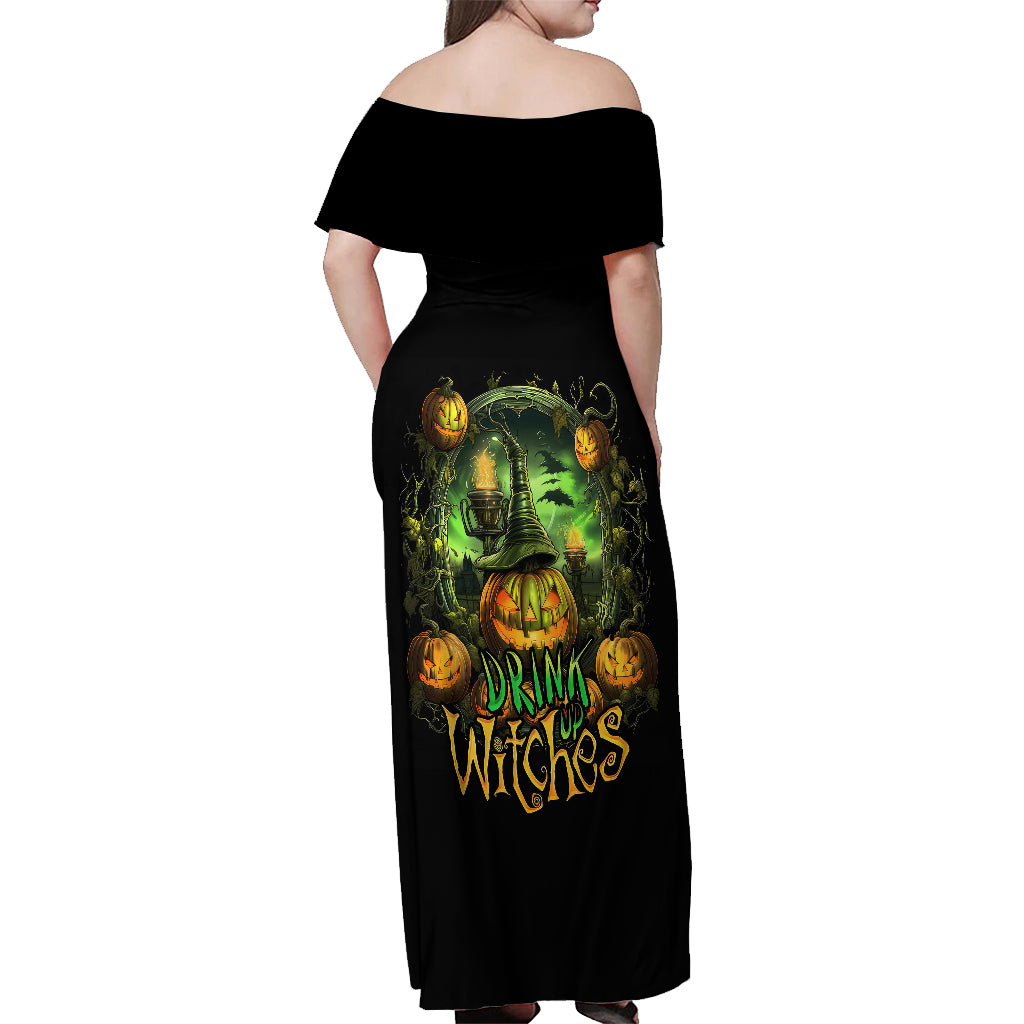 Pumpkin Skull Off Shoulder Maxi Dress Drink Up Witches - Wonder Print Shop