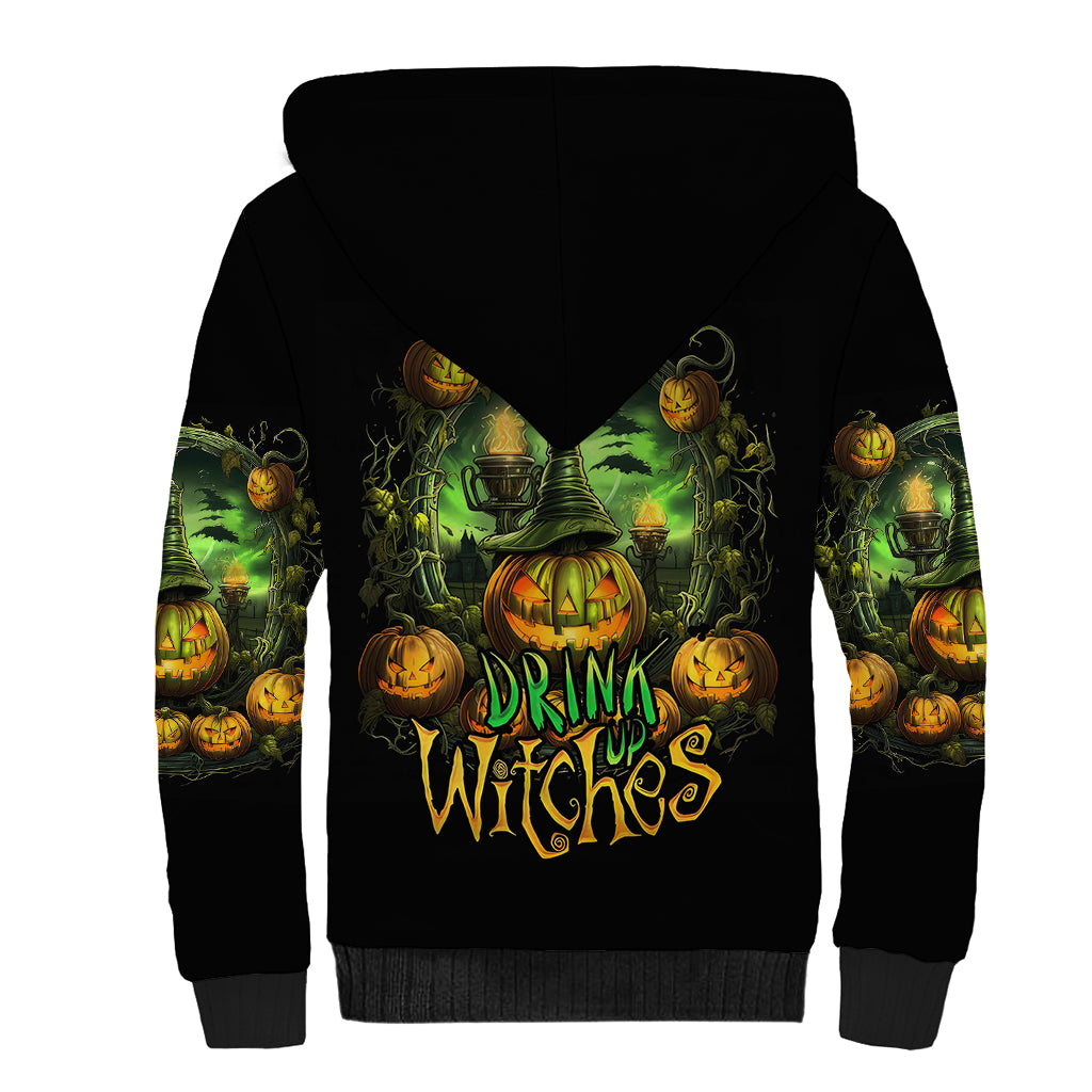 Pumpkin Skull Sherpa Hoodie Drink Up Witches - Wonder Print Shop