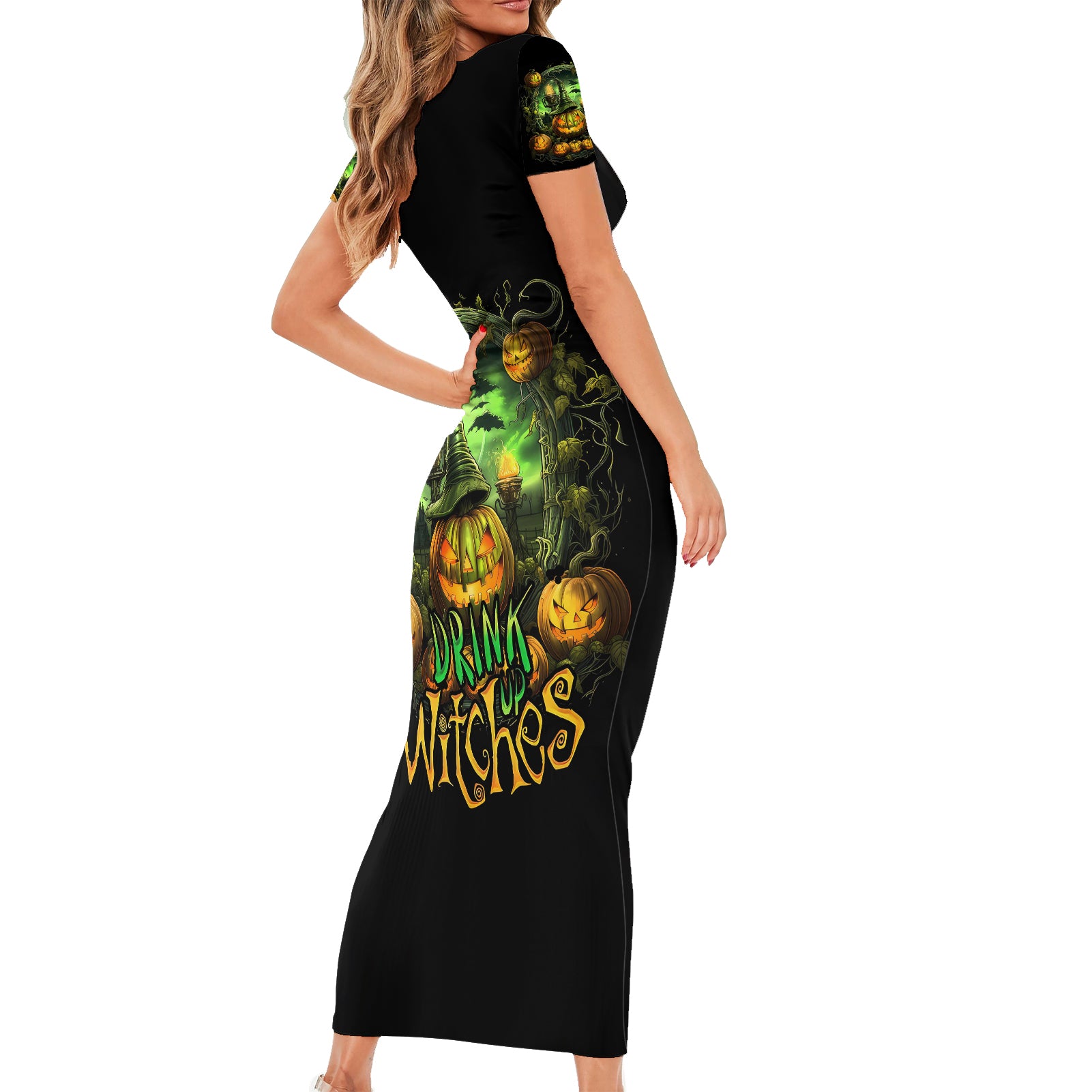 pumpkin-skull-short-sleeve-bodycon-dress-drink-up-witches