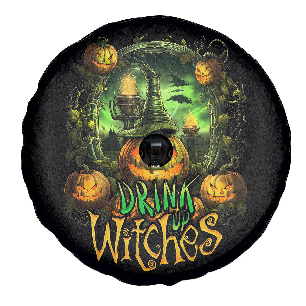 Pumpkin Skull Spare Tire Cover Drink Up Witches - Wonder Print Shop