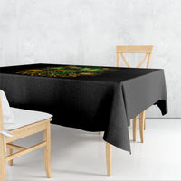 Black Halloween tablecloth with pumpkin skull and green 'Drink up Witches' design.