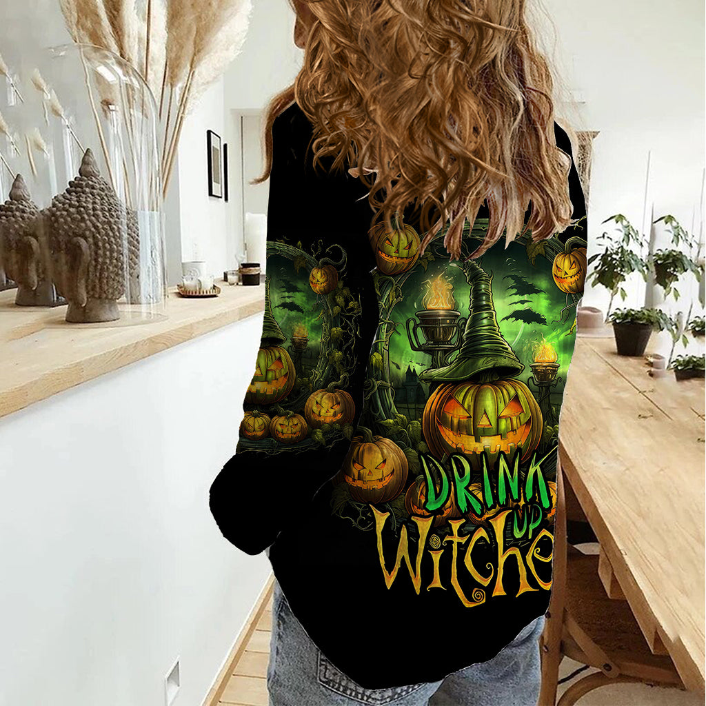 pumpkin-skull-women-casual-shirt-drink-up-witches