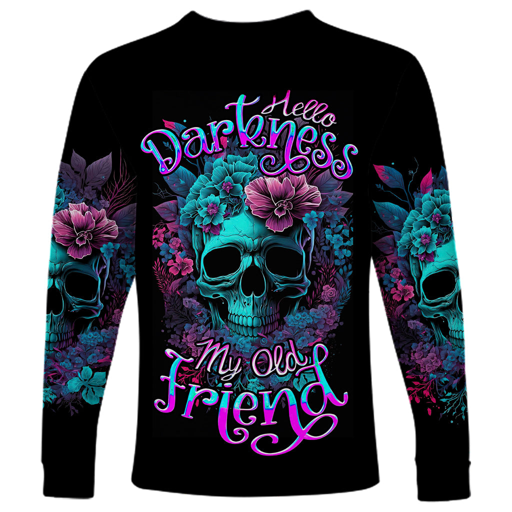 Flower Skull Long Sleeve Shirt Hello Darkness My Old Friend - Wonder Print Shop