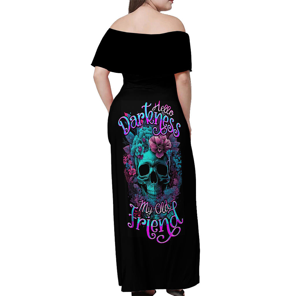 Flower Skull Off Shoulder Maxi Dress Hello Darkness My Old Friend - Wonder Print Shop