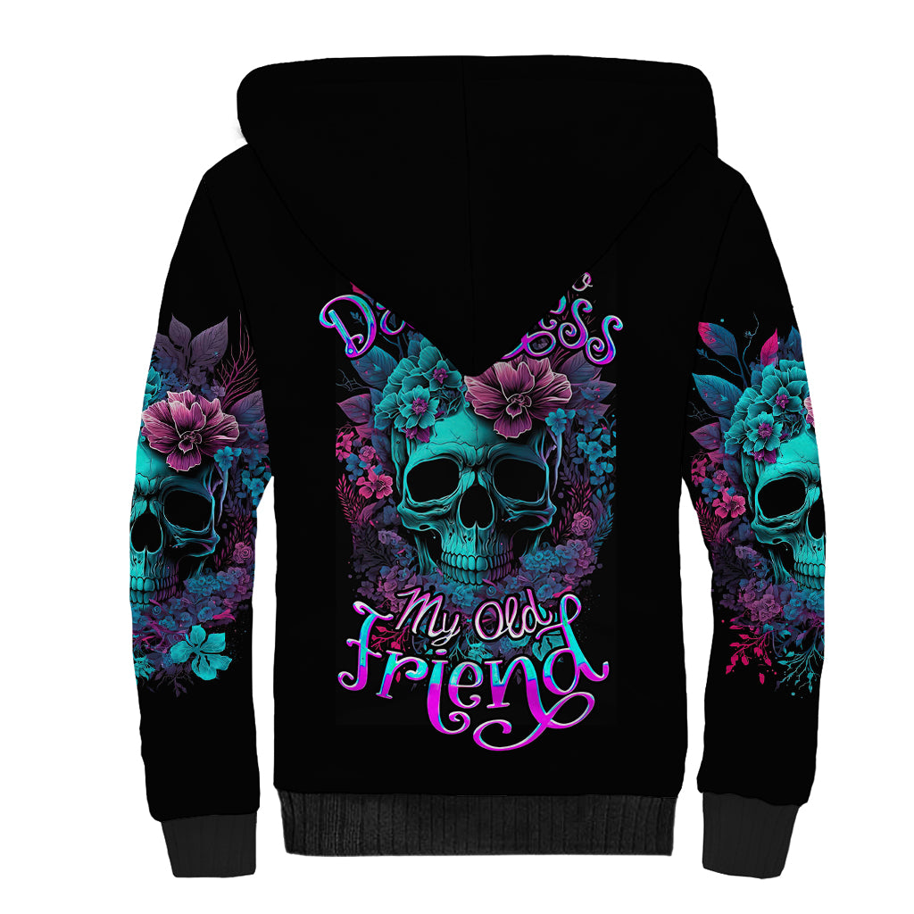 Flower Skull Sherpa Hoodie Hello Darkness My Old Friend - Wonder Print Shop