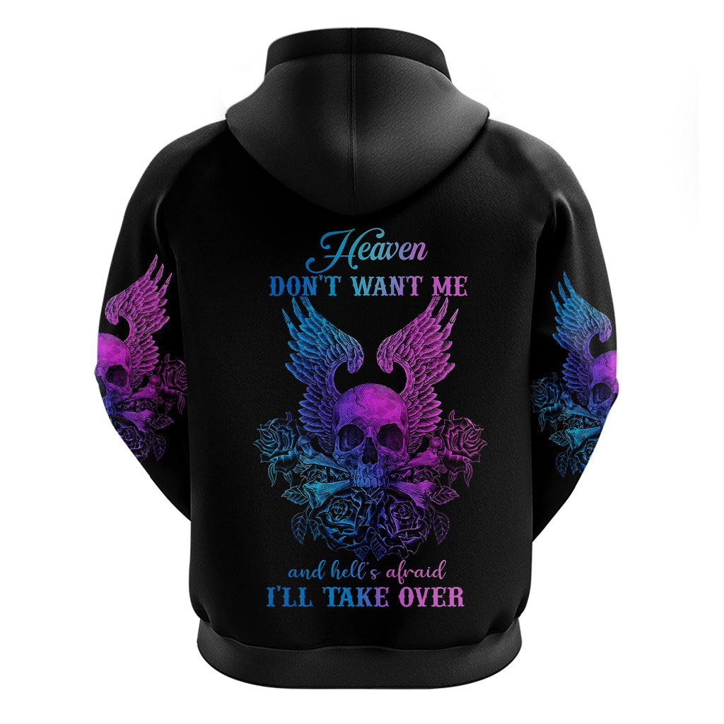 Wings Skull Hoodie Heaven Don't Want Me Hell Afraid I Take Over - Wonder Print Shop