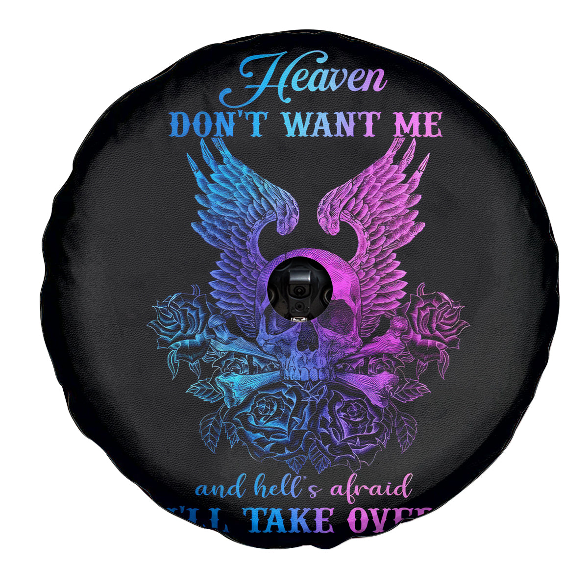 Wings Skull Spare Tire Cover Heaven Don't Want Me Hell Afraid I Take Over - Wonder Print Shop