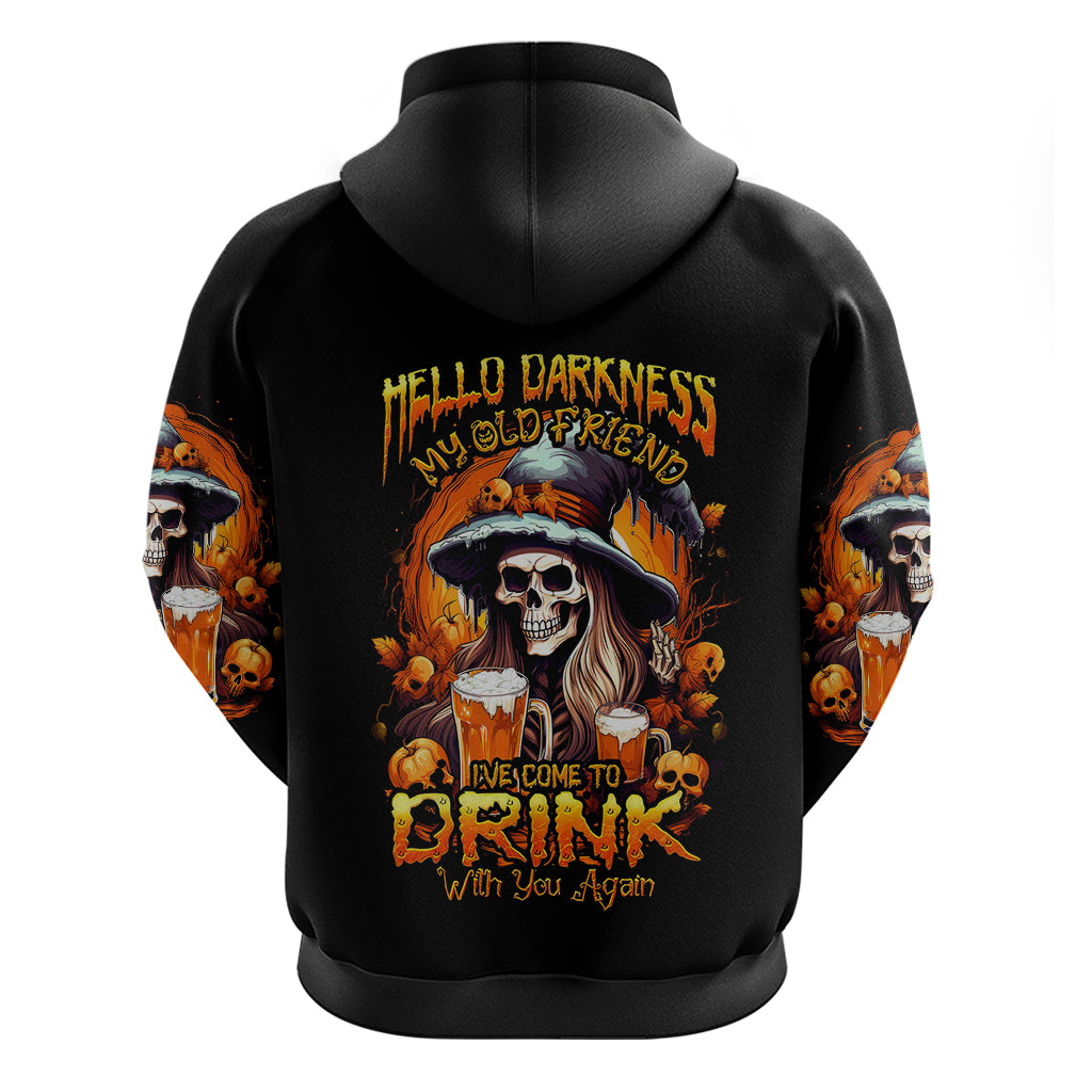 Witch Skull Hoodie Hello Darkness My Old Friend I Come To Drink With You - Wonder Print Shop