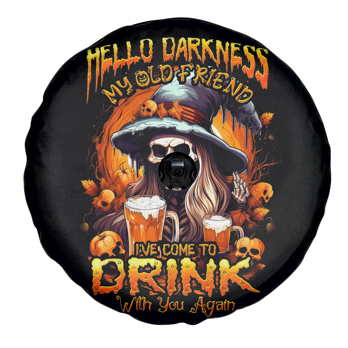 Witch Skull Spare Tire Cover Hello Darkness My Old Friend I Come To Drink With You - Wonder Print Shop