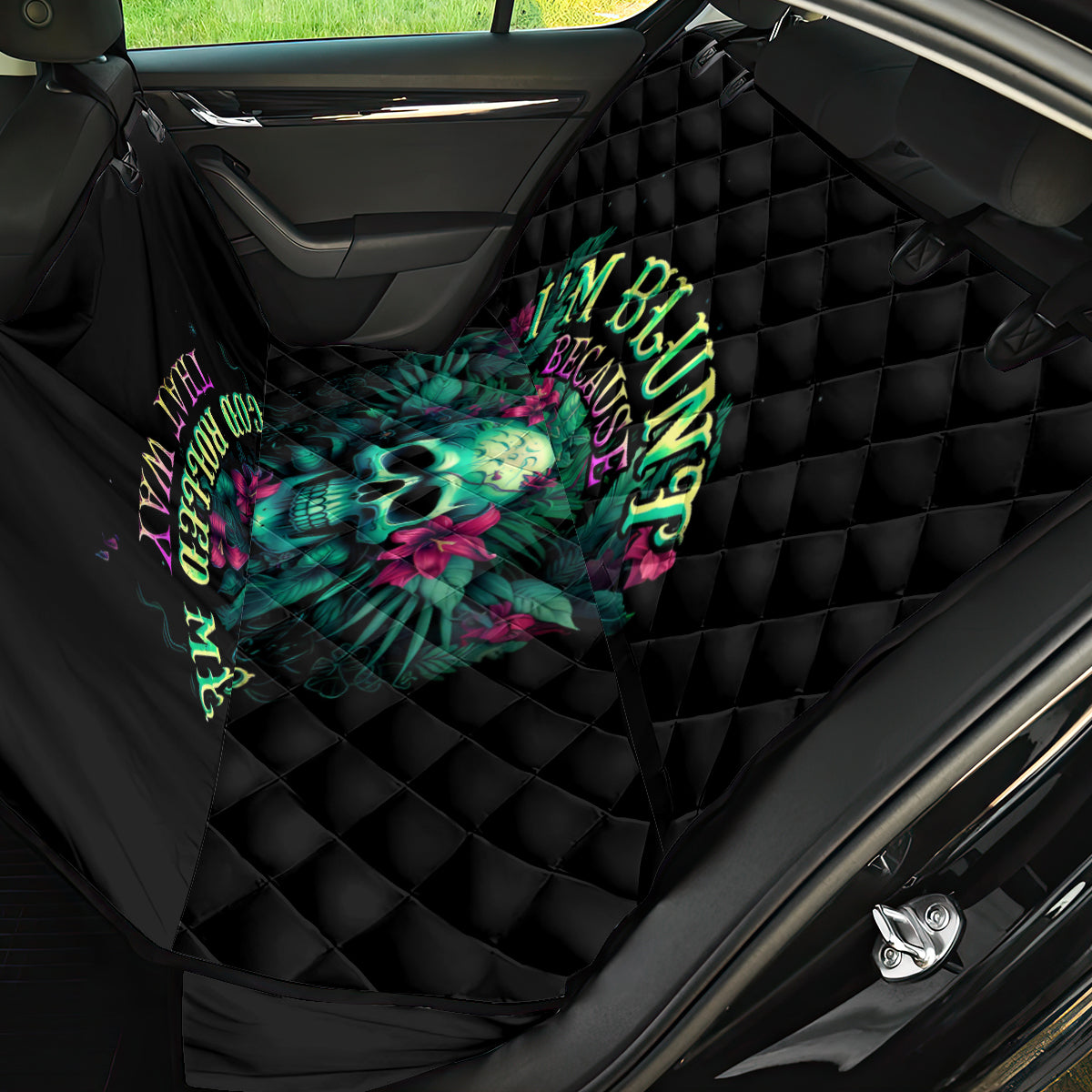 Tropical Skull Back Car Seat Cover I'm Blunt Because God Rolled Me That Way - Wonder Print Shop