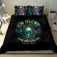 Black tropical skull duvet with colorful illustrated floral and bold neon-style text