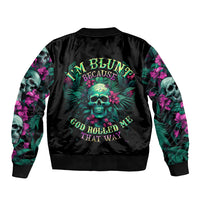 Unisex black bomber jacket with tropical skull floral graphic on back