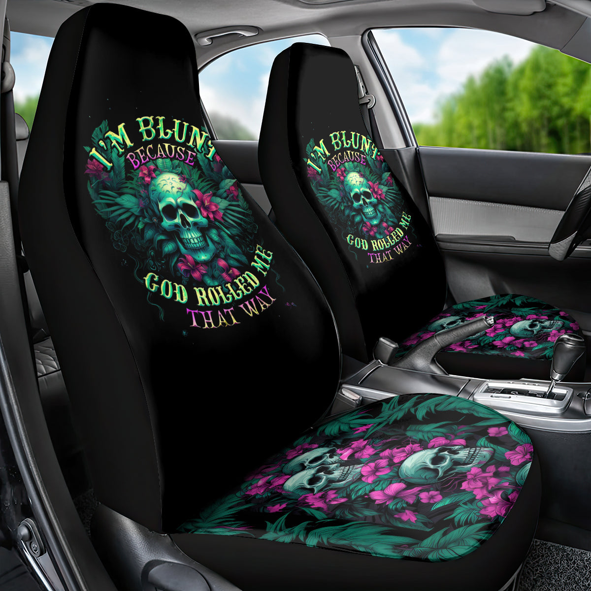 Tropical Skull Car Seat Cover I'm Blunt Because God Rolled Me That Way - Wonder Print Shop