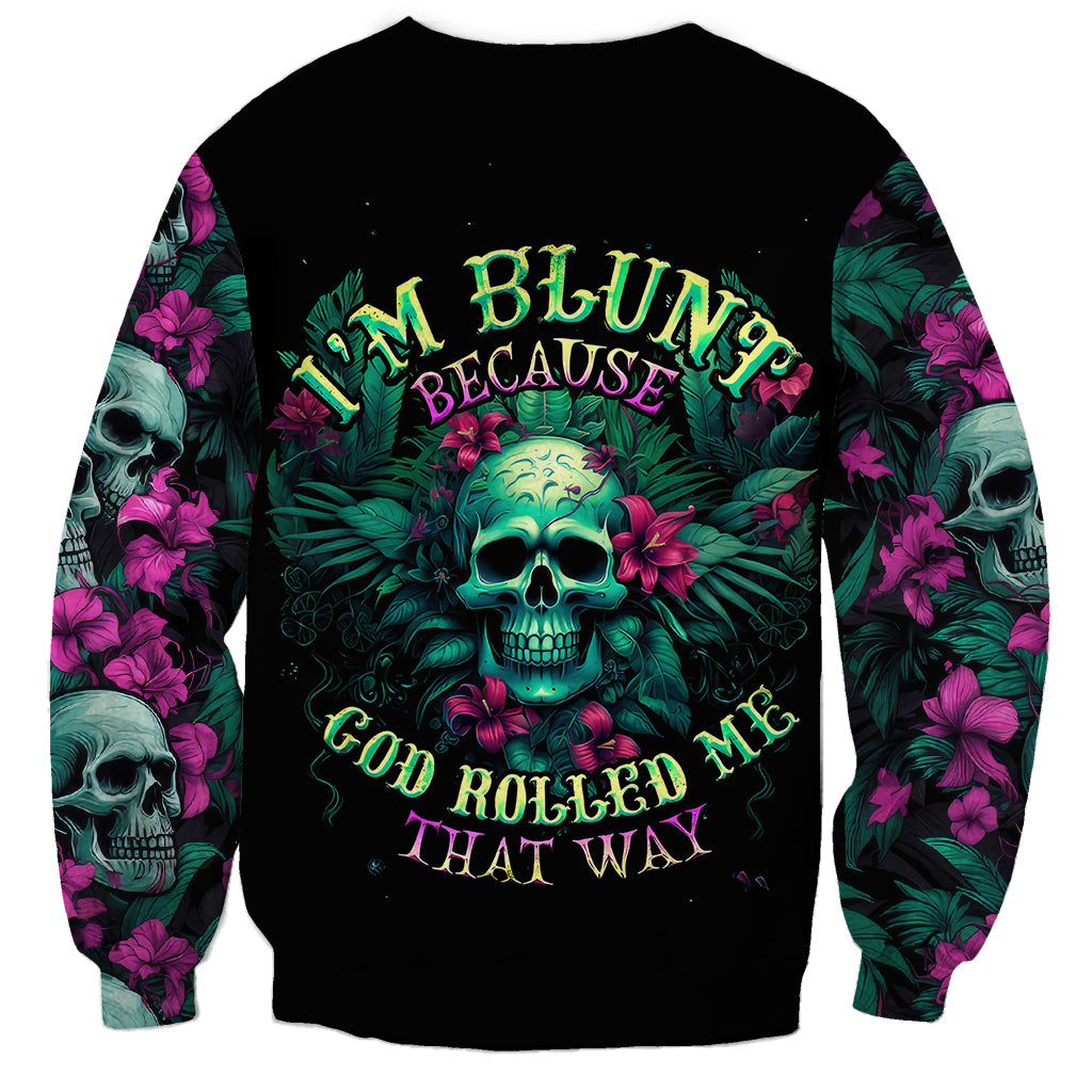 Black unisex sweatshirt with neon skull and tropical floral text graphic