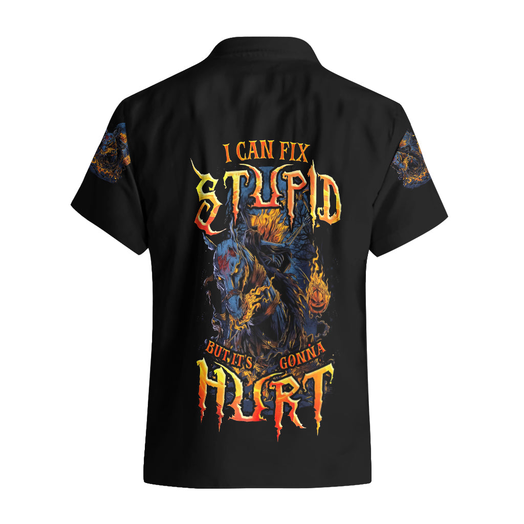 Jack O Lantern Skull Hawaiian Shirt I Can Fix Stupid But It's Gonna Hurt - Wonder Print Shop