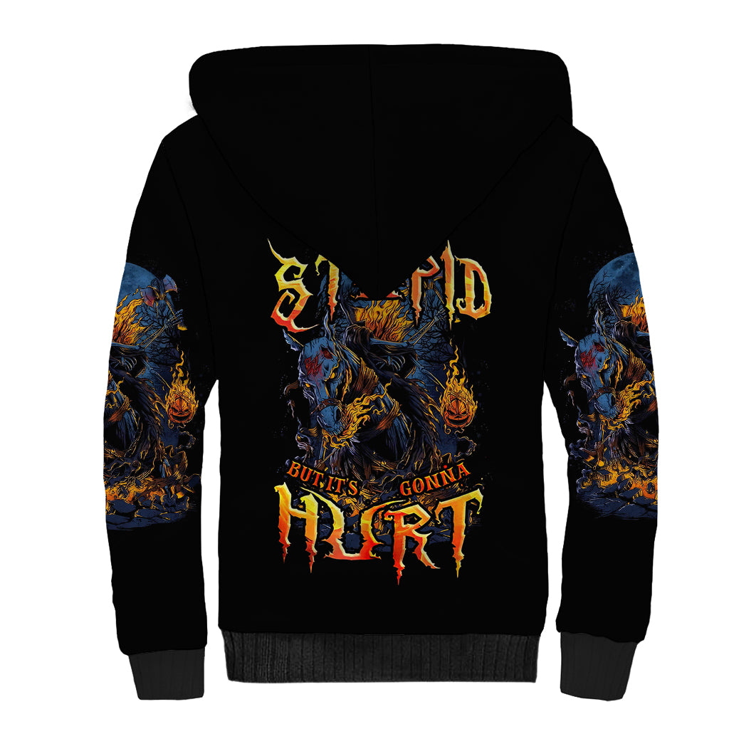 Jack O Lantern Skull Sherpa Hoodie I Can Fix Stupid But It's Gonna Hurt - Wonder Print Shop