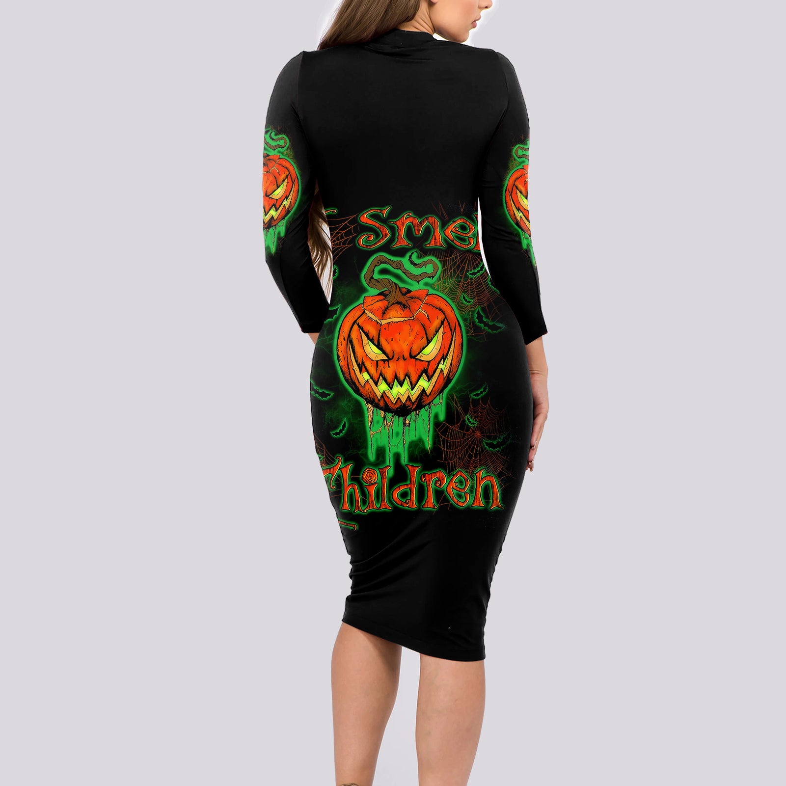 Jack O Lantern Skull Long Sleeve Bodycon Dress I Smell Children - Wonder Print Shop