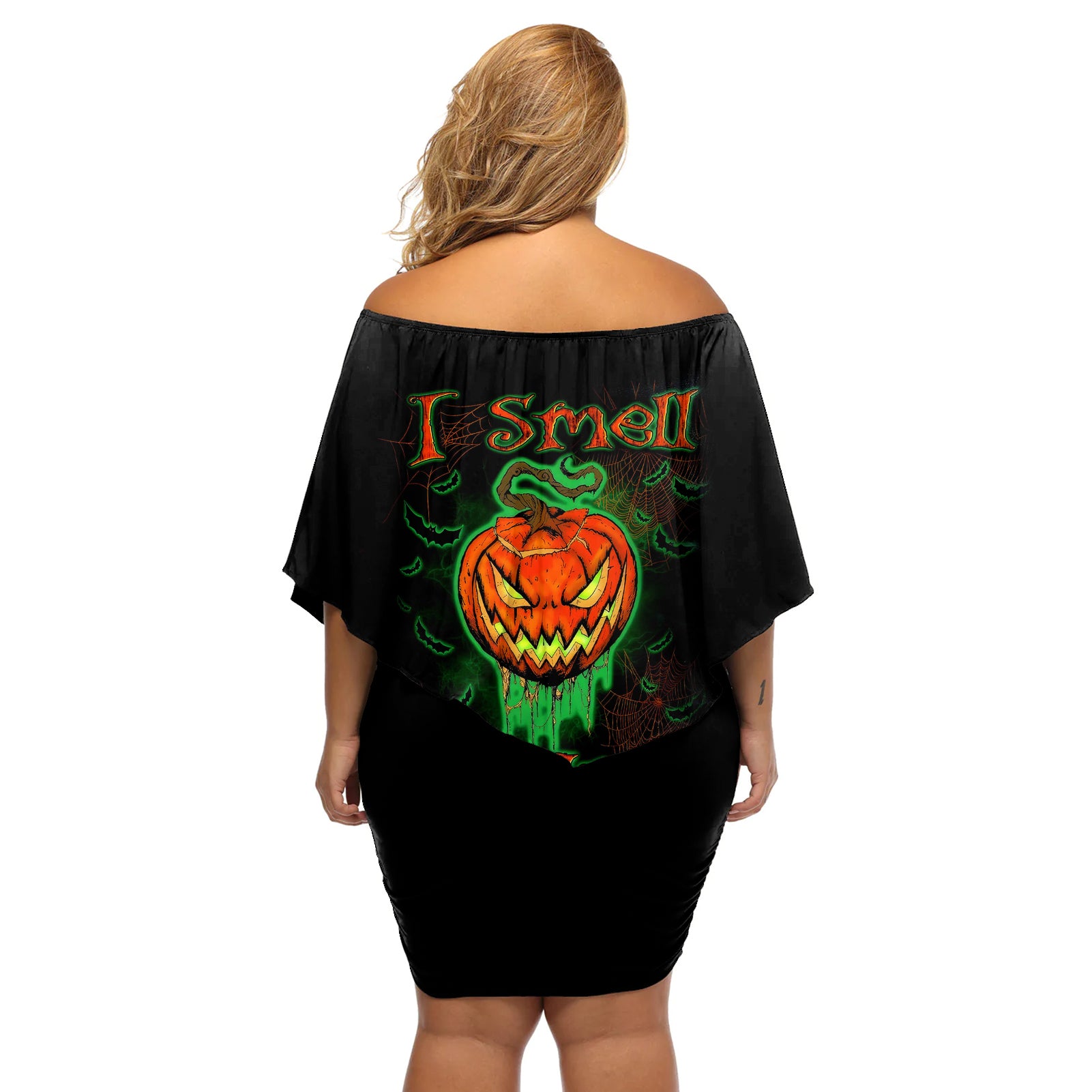 Jack O Lantern Skull Off Shoulder Short Dress I Smell Children - Wonder Print Shop