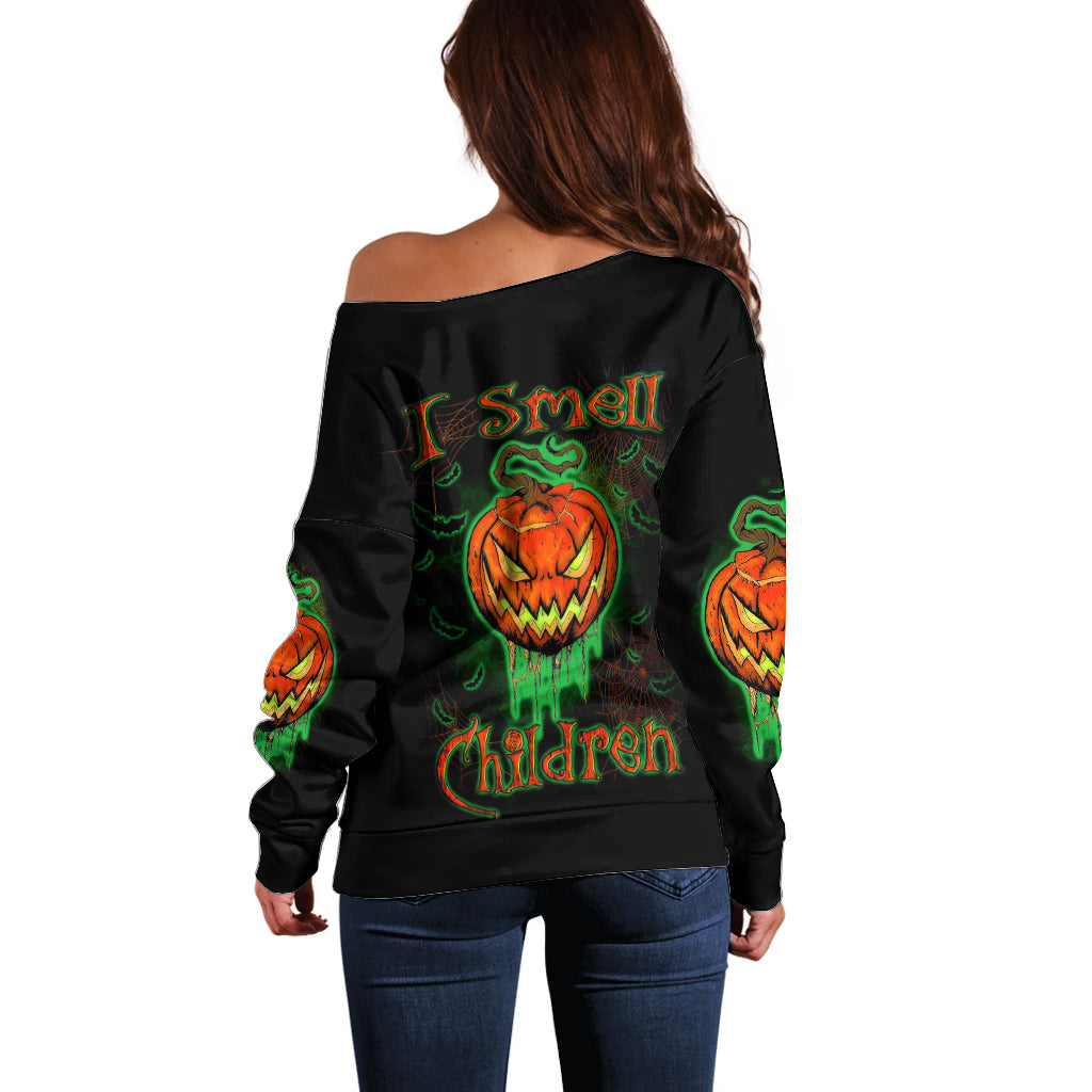 Jack O Lantern Skull Off Shoulder Sweater I Smell Children - Wonder Print Shop